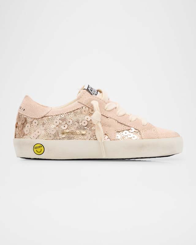 Girl's Exclusive Super Star pale pink sneaker w pale pink allover paillets lace up, Baby/Toddler